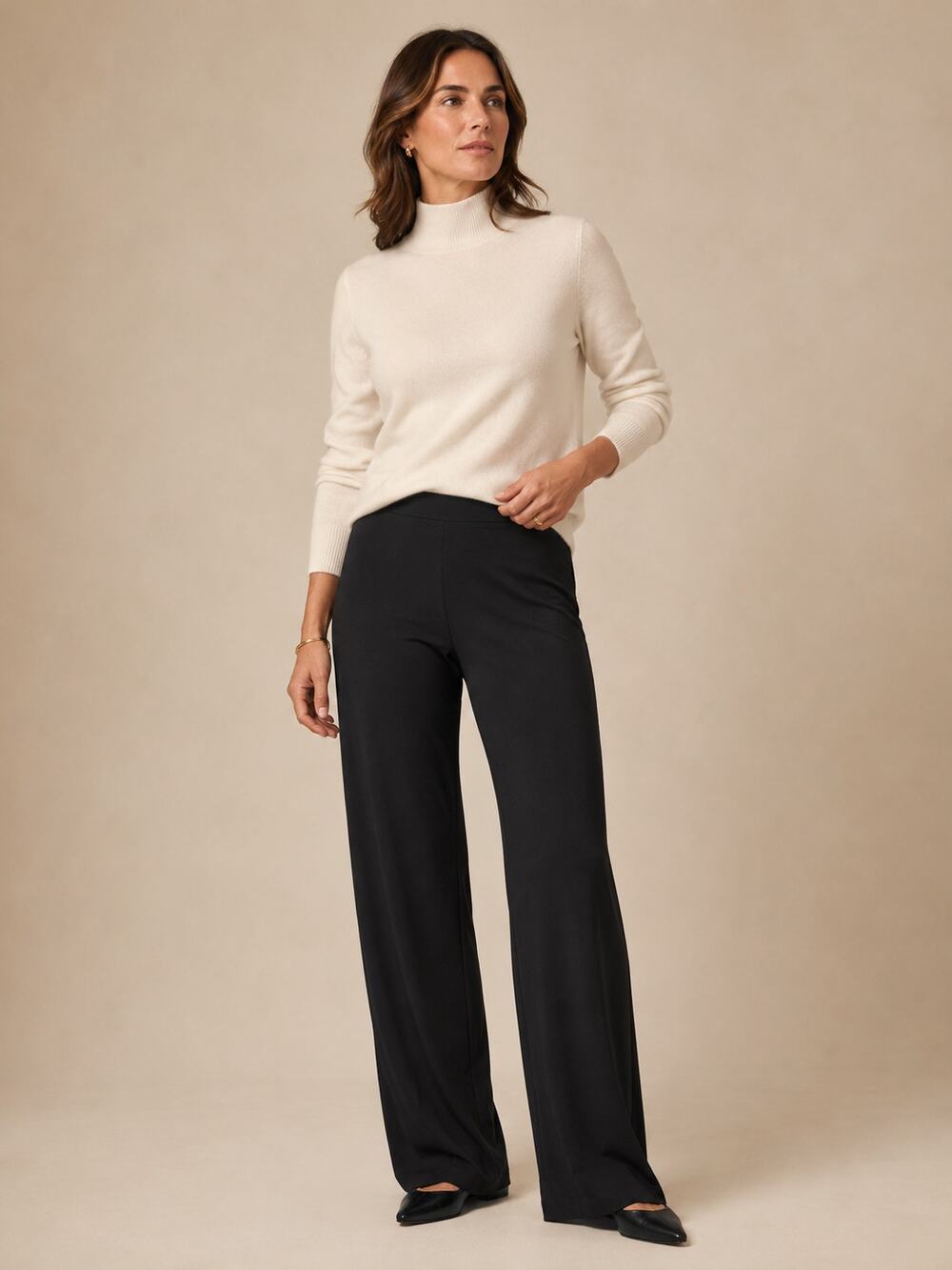 Donna Karan Signature Black Stretch Knit Wide Leg Pants L NWT